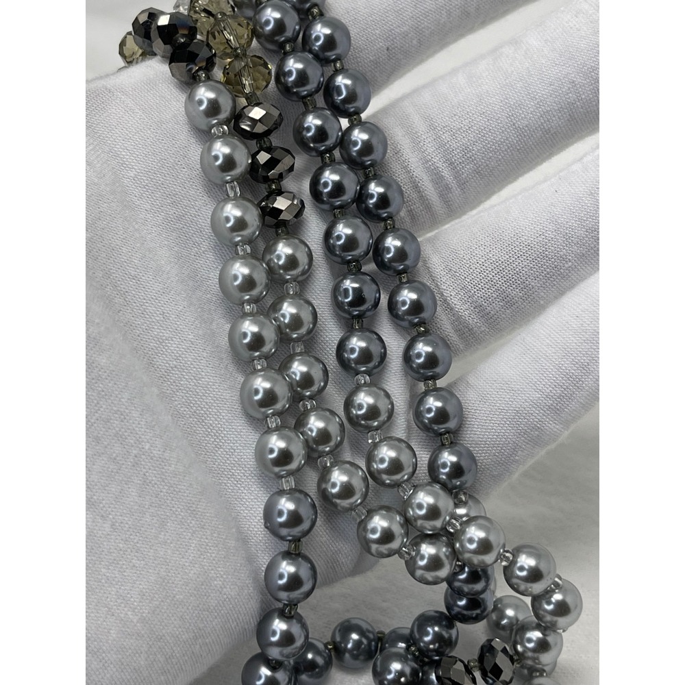 Dillards Custom Grey Faux‎ Pearl and Faceted Crystal Long Strand Necklace - Picture 3 of 6